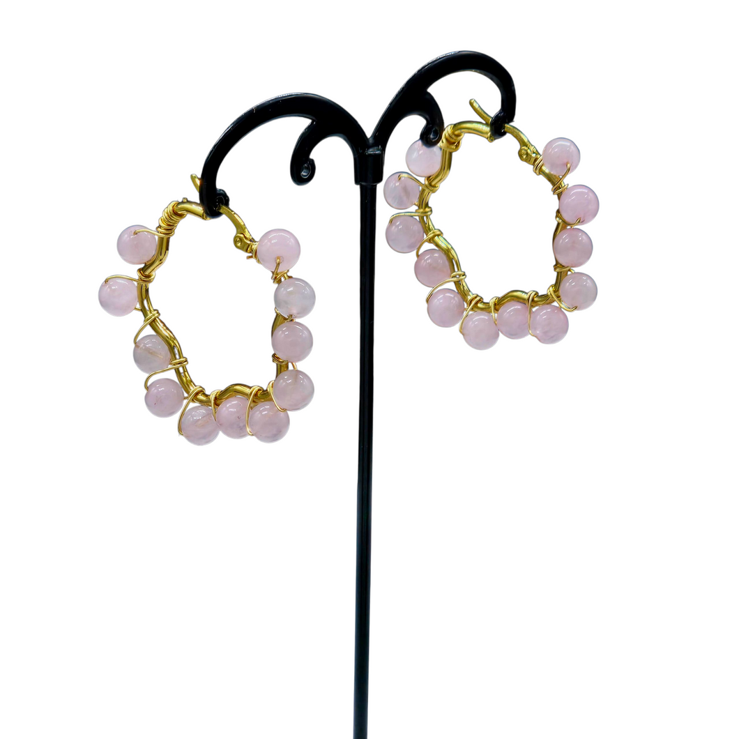 Rose Quartz Flower Hoops